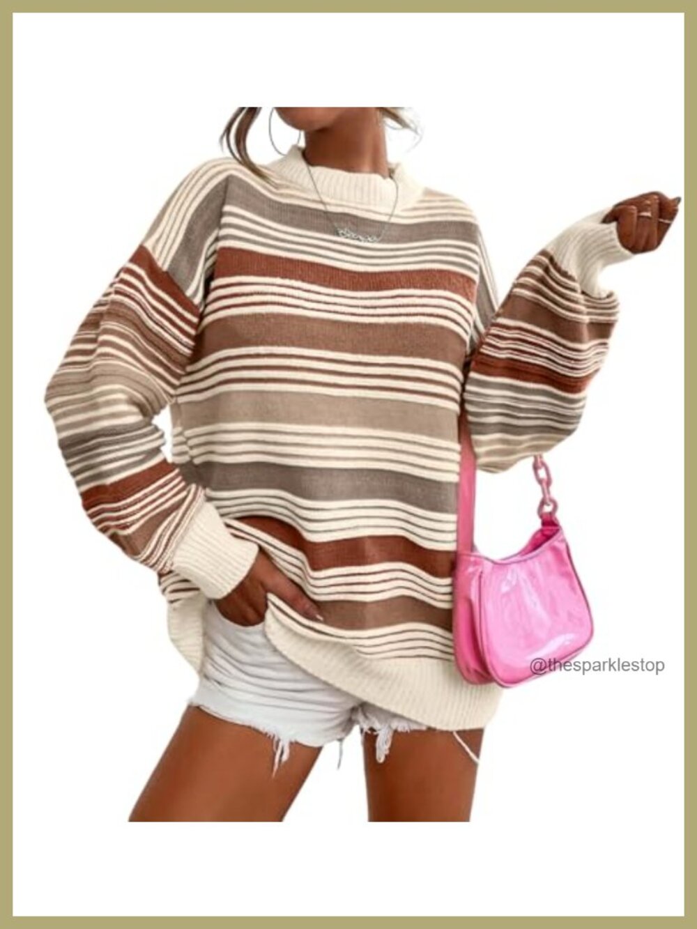 Oversized Striped Pullover Sweater Crew Neck Knit Jumper